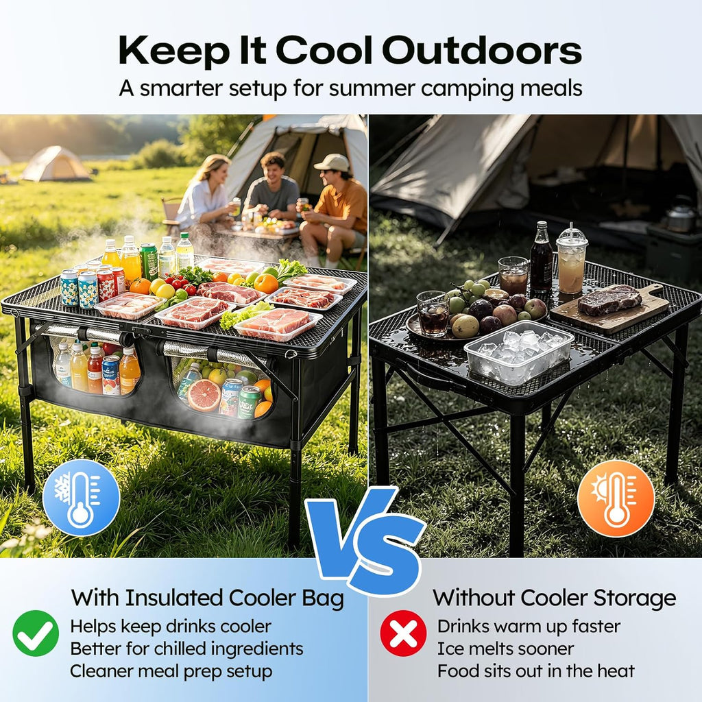 Folding Camping Table with Storage and Insulated Cooler Bag