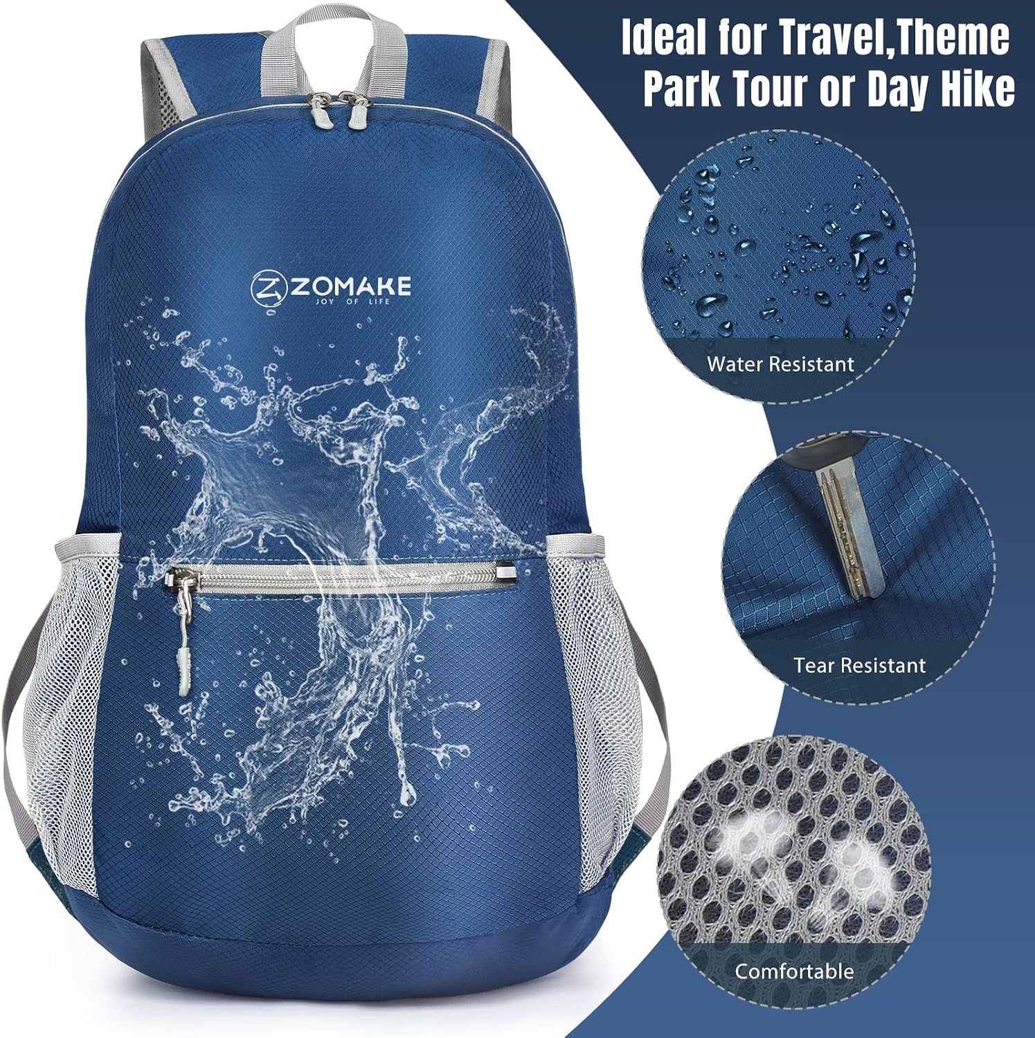 ZOMAKE Lightweight Packable Backpack, Foldable Small Travel Day Pack | 10/15/20L Water Resistant Hiking Backpacks for Women Men, Multiple Pockets, Breathable Shoulder Strap, Everyday Carry
