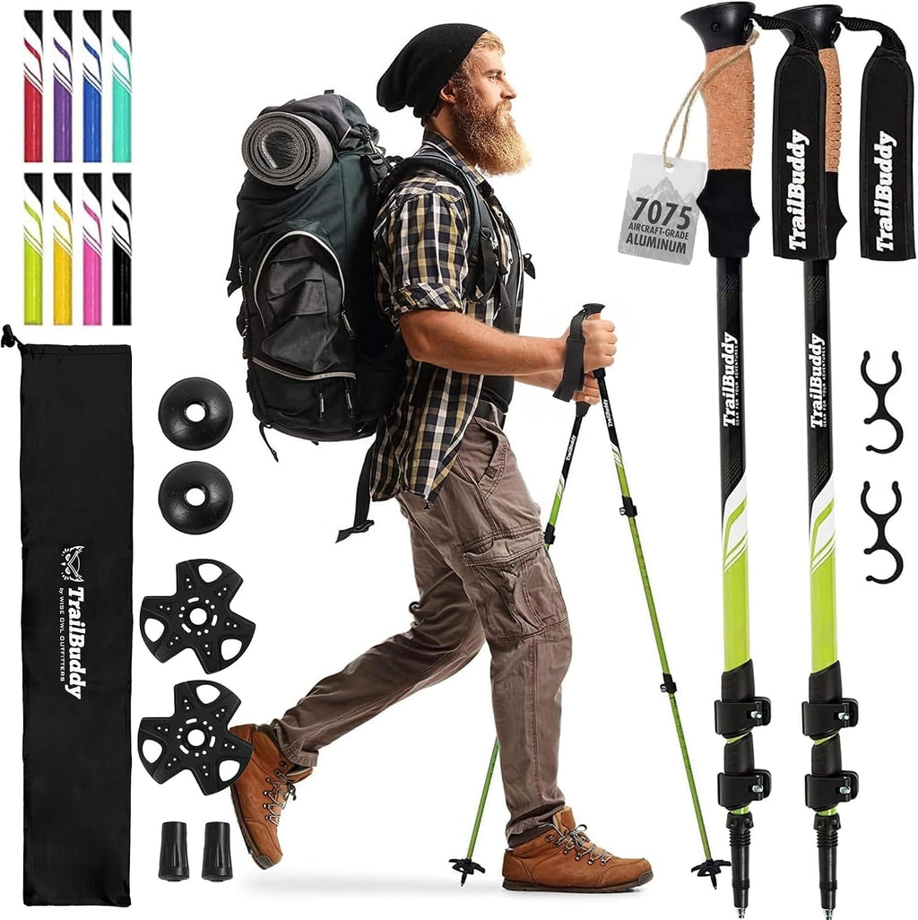 TrailBuddy Trekking Poles – Lightweight 7075 Aluminum Hiking Poles for Women, Men & Seniors – Collapsible Walking Sticks for Travel, Trails & Balance
