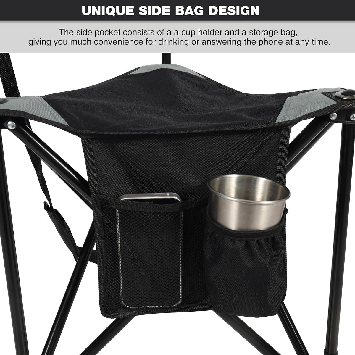REDCAMP 2 Pack Tripod Camping Chairs Folding Lightweight, Portable 3 Legged Tripod Stool Seat with Backrest, Small Golf Chair Compact for Adults Fishing Hunting, Black