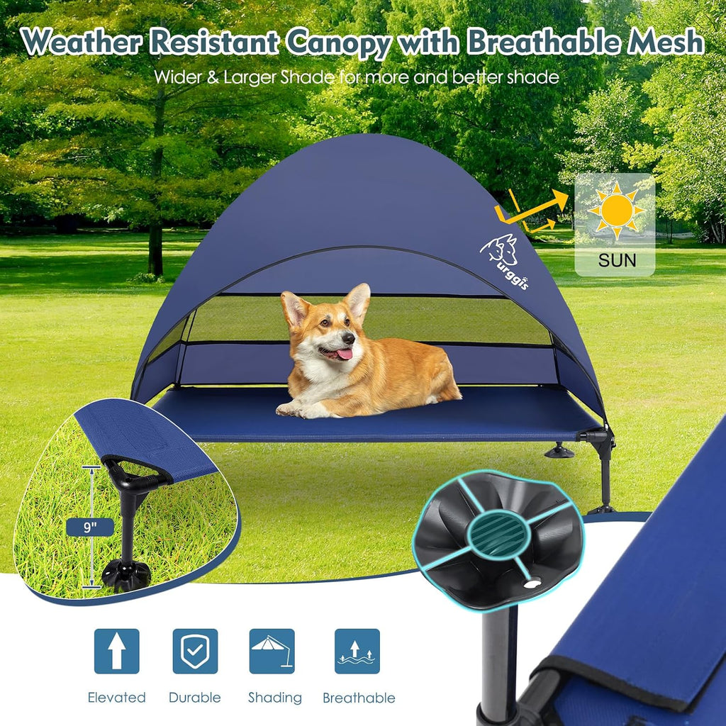 Elevated Dog Bed with Canopy Raised Outdoor Dog Shade Camping Cooling Cot
