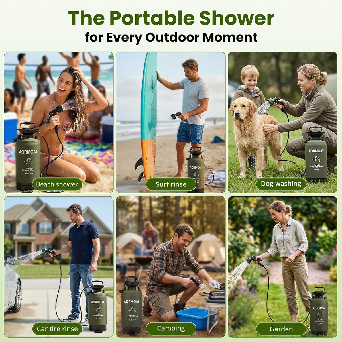 Portable Shower, 2.1 Gal/8L Camp Shower for Beach, RV & Outdoor