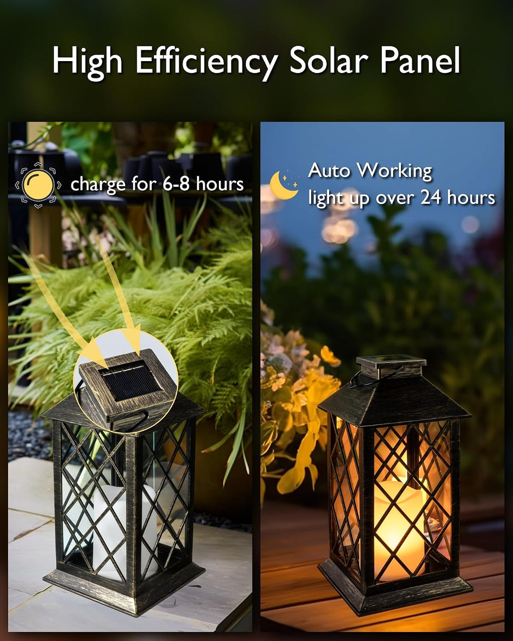 Homemory 2 Pack 13'' Copper Solar Lanterns, Flickering Flame Hanging Lights