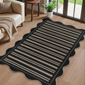 Striped Easy Jute Outdoor Patio Rug, 3x5 Washable Rugs for Entryway Indoor Outdoor Living Room Area Rug, Farmhouse Non Slip Black Carpet for Backyard Bedroom Porch