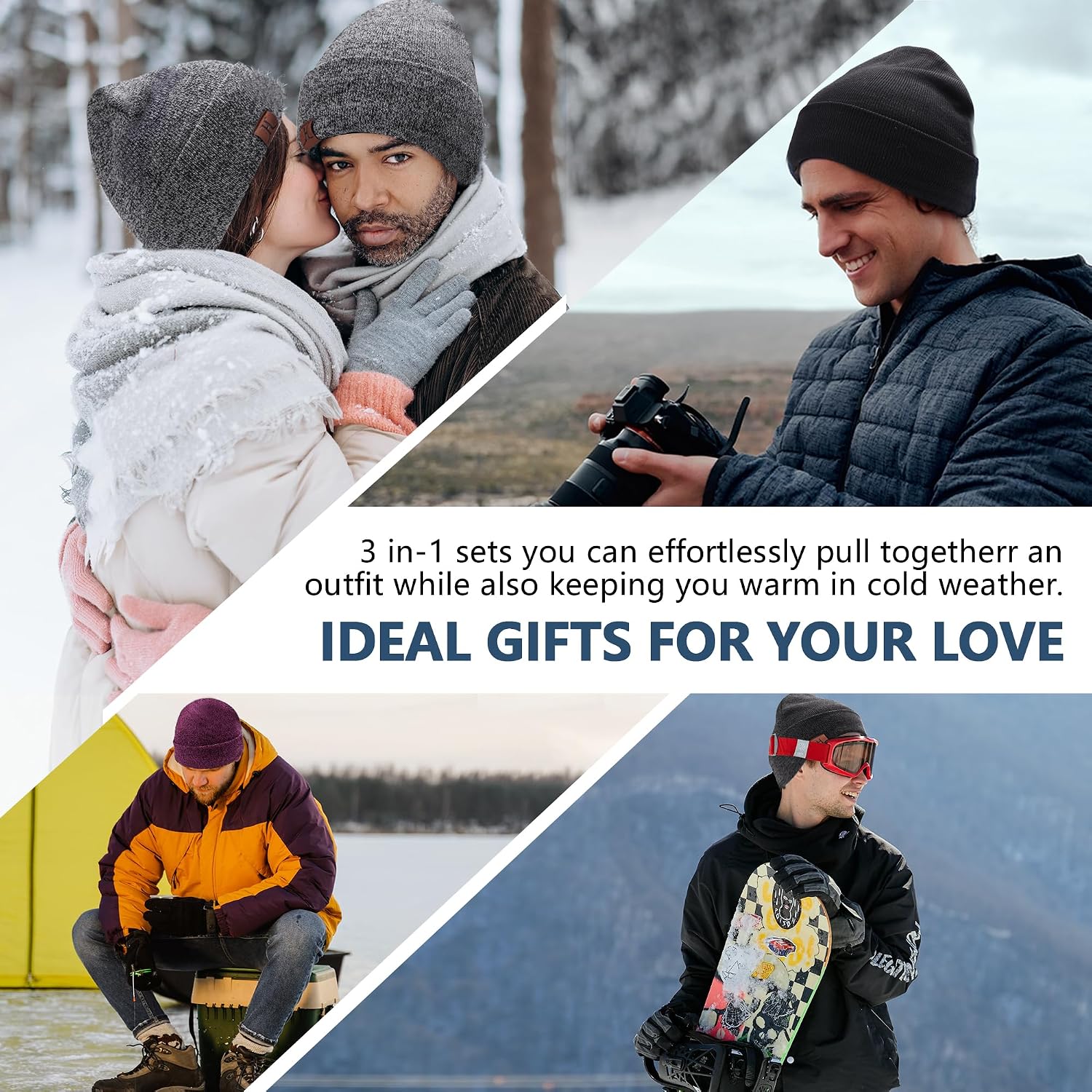 FZ FANTASTIC ZONE Winter Beanie Hats Scarf Touchscreen Gloves for Men Women