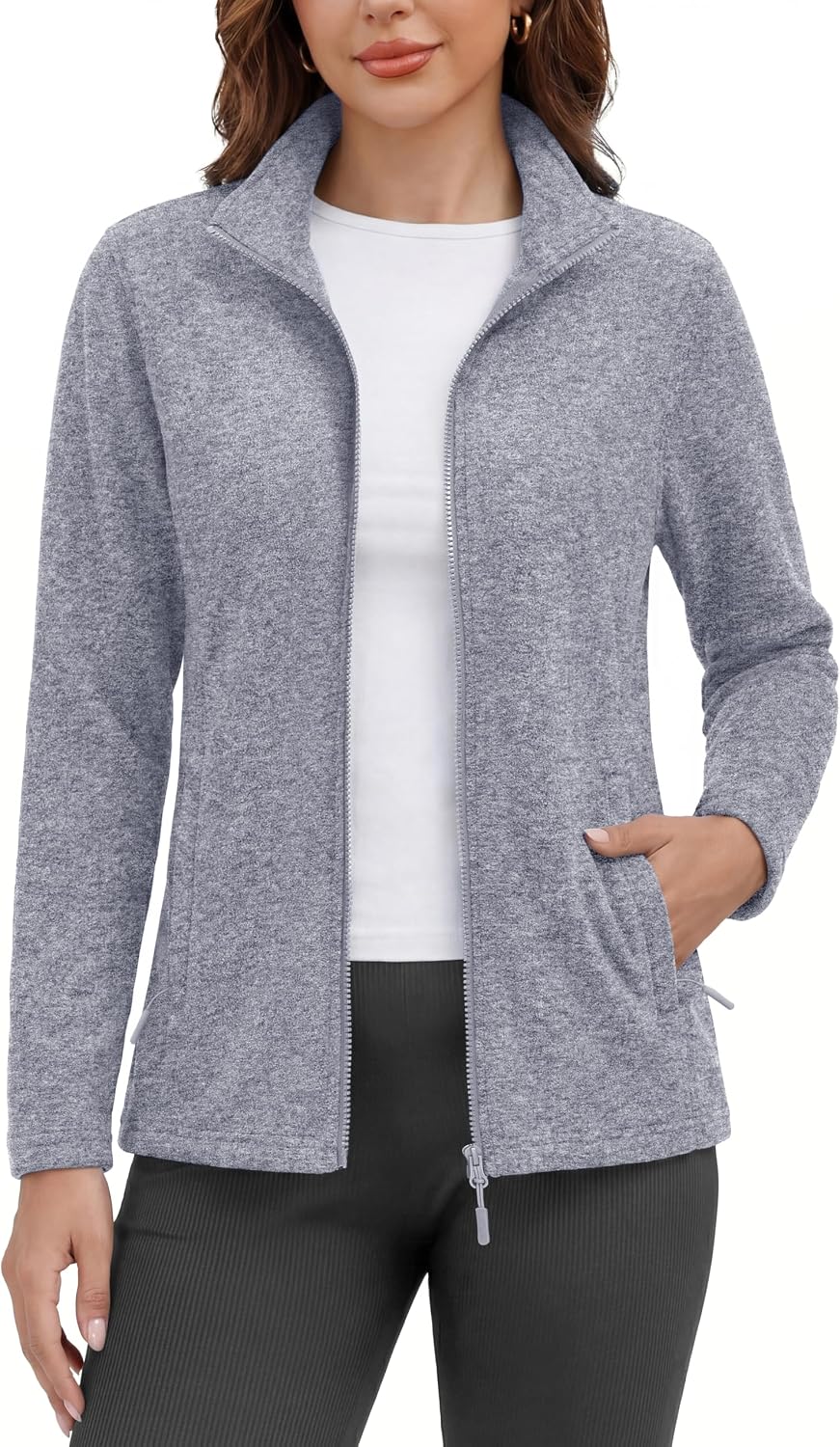 MAGCOMSEN Womens Fleece Zip Up Jacket with Pockets Lightweight Soft Coat