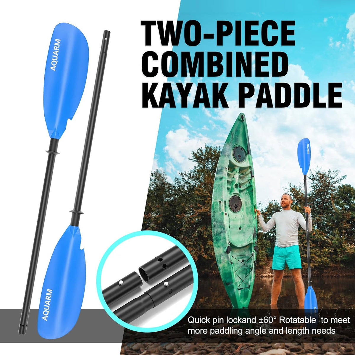 Kayak Paddle 231cm/91inch, Adjustable and Lightweight Kayaking Oar