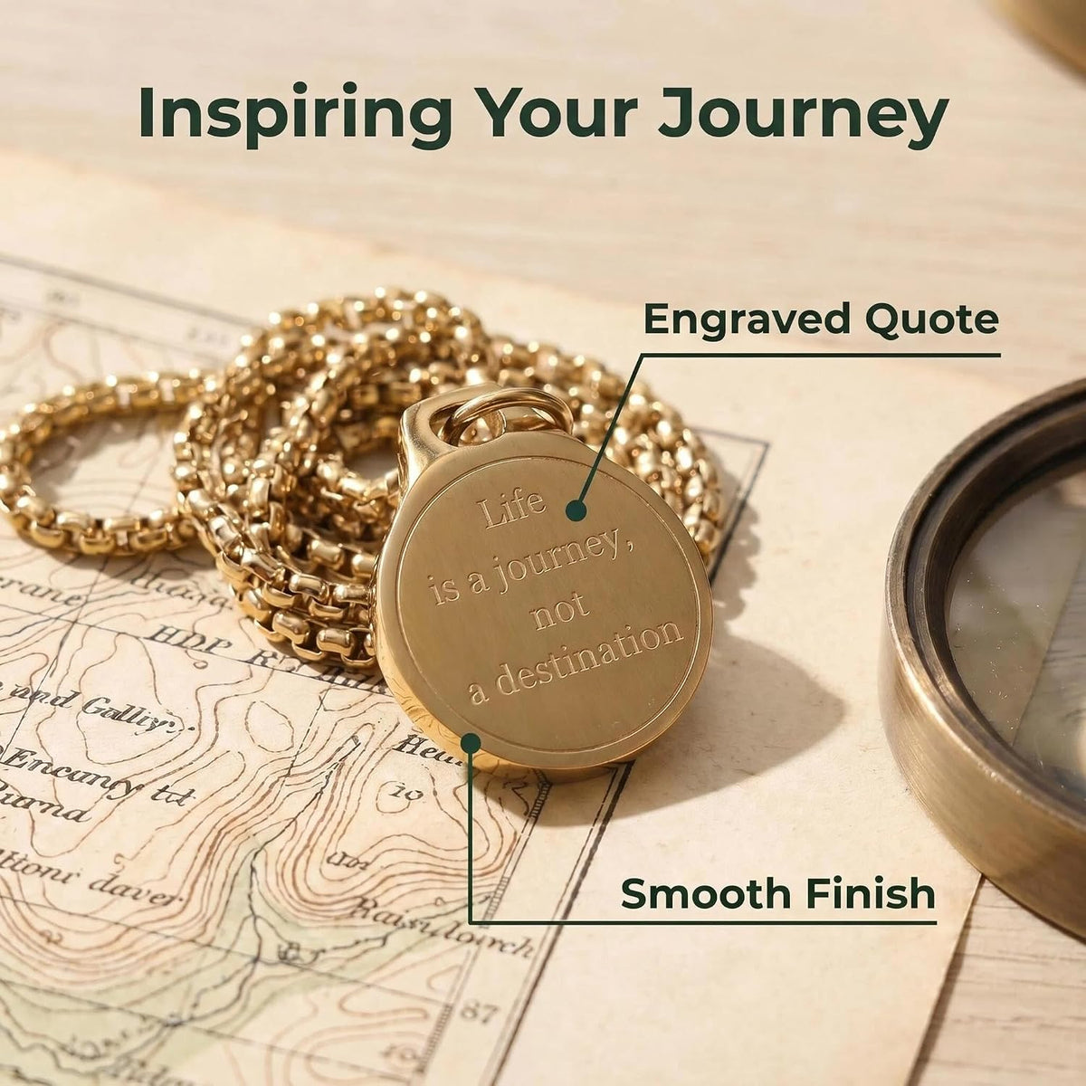 Engraved Compass Necklace, Navigation Compass Necklace