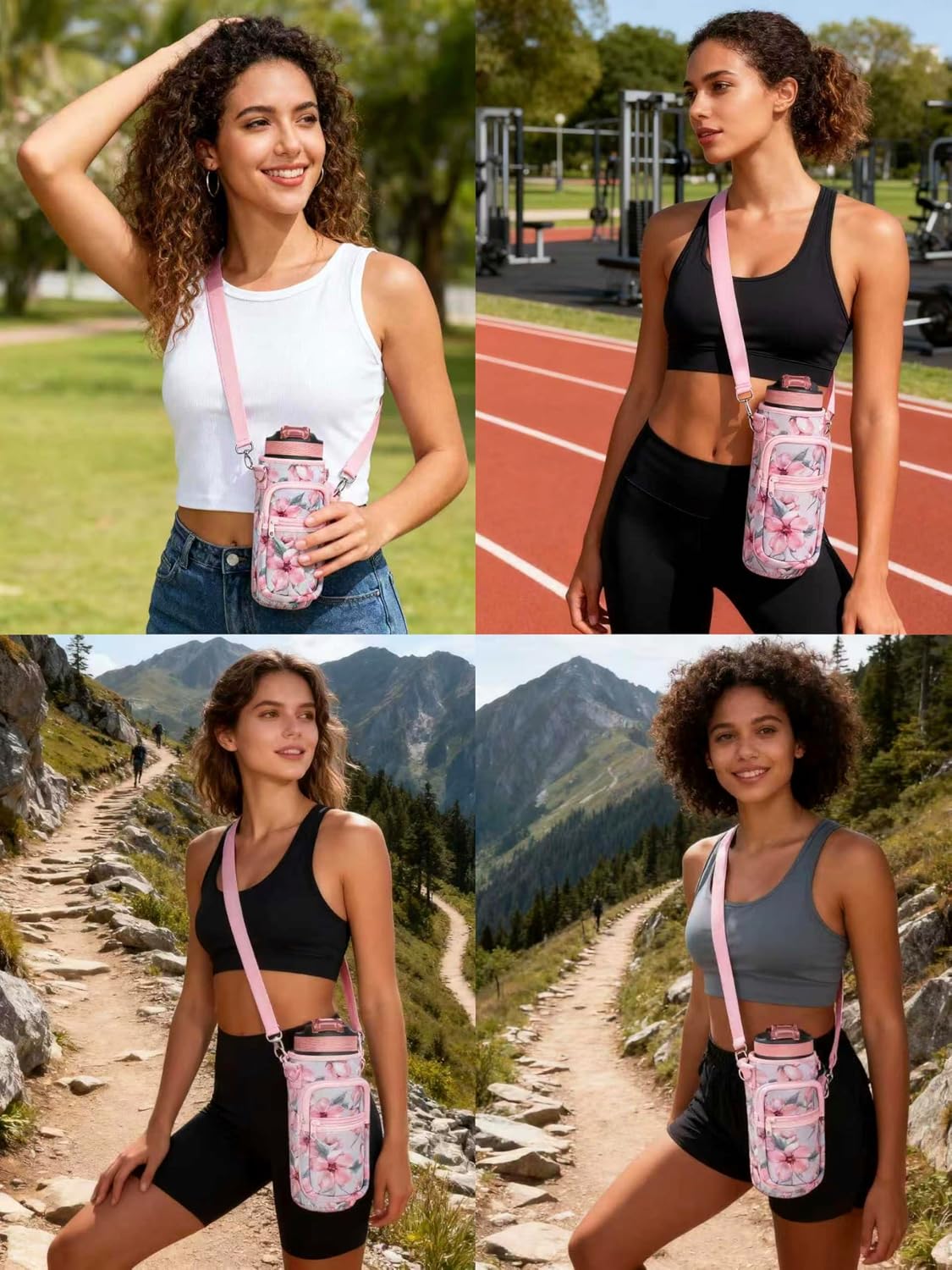 Water Bottle Sling Bag with Storage Pockets & Strap for Hiking Gym Walking