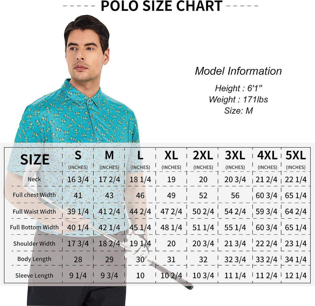 Damipow Golf Shirts for Men Dry Fit Short Sleeve Print Collared Polo Shirt