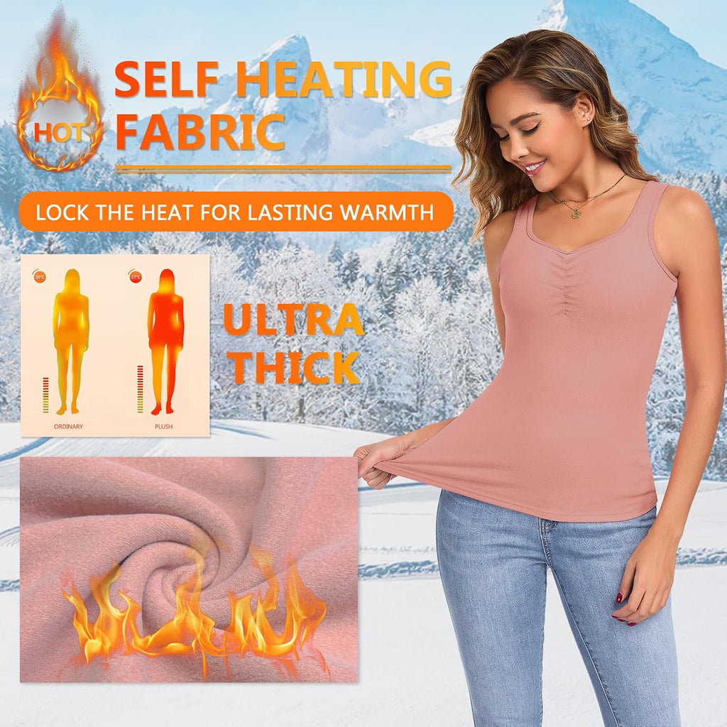 WOWENY Thermal Fleece Tank Top for Women Sleeveless Sweetheart Neck Winter Vest Underwear Tops Warm Cami Base Layer