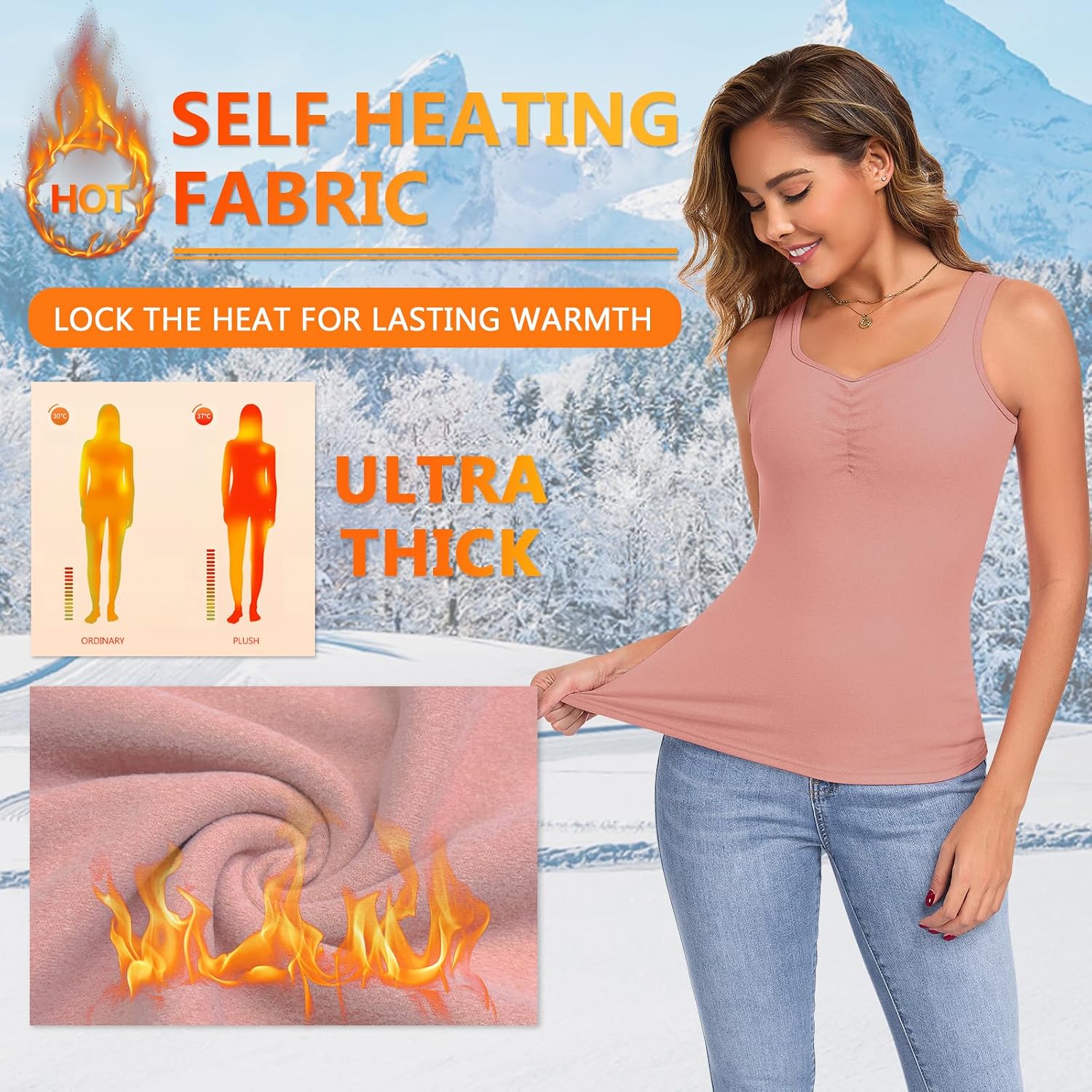 WOWENY Thermal Fleece Tank Top for Women Sleeveless Sweetheart Neck Winter Vest Underwear Tops Warm Cami Base Layer