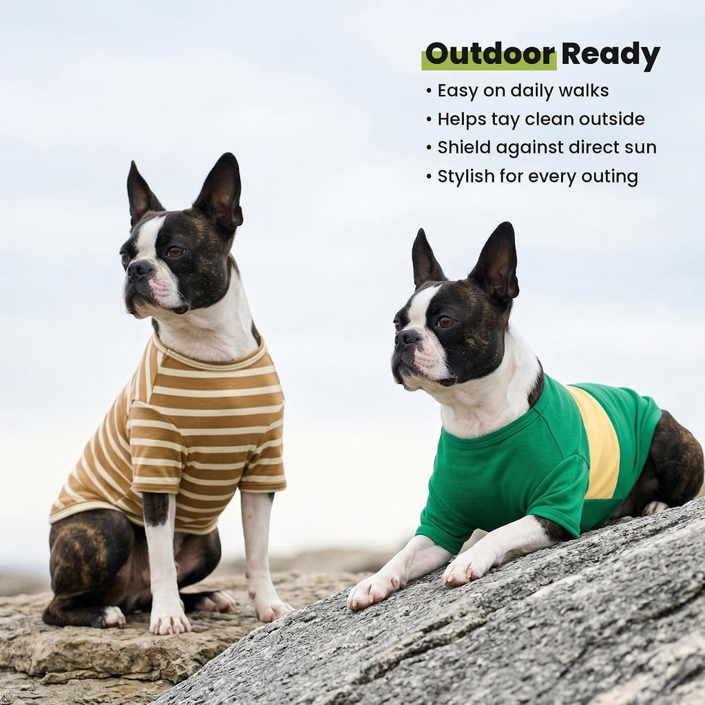 Fitwarm 3 Pack Color Block Striped Dog Shirt, Summer Dog Clothes for Small Dogs, Breathable Lightweight Dog Tshirt, Pet Outfit, Navy Blue, Sea Green, Brown, Small