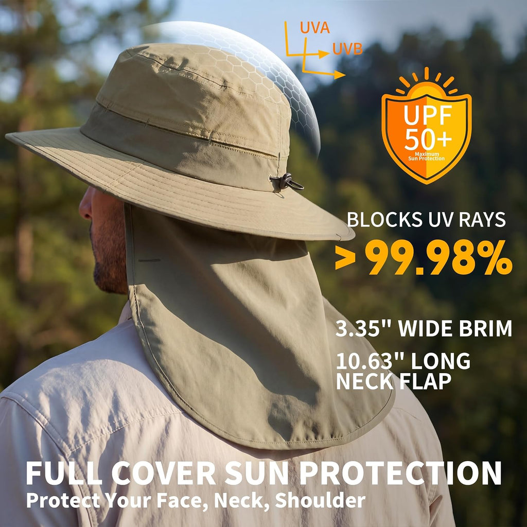 Connectyle Wide Brim Sun Hat for Men Women UPF 50+ Breathable Fishing Hat with Neck Flap Outdoor Hiking Safari Bucket Hats