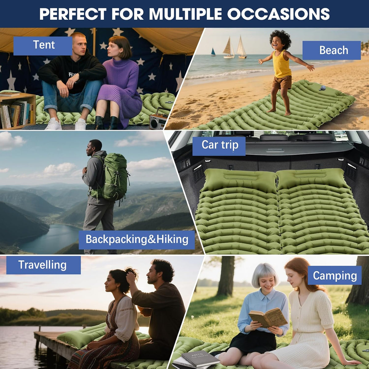 Ultralight Camping Sleeping Pad with Pillow & Built-in Foot Pump