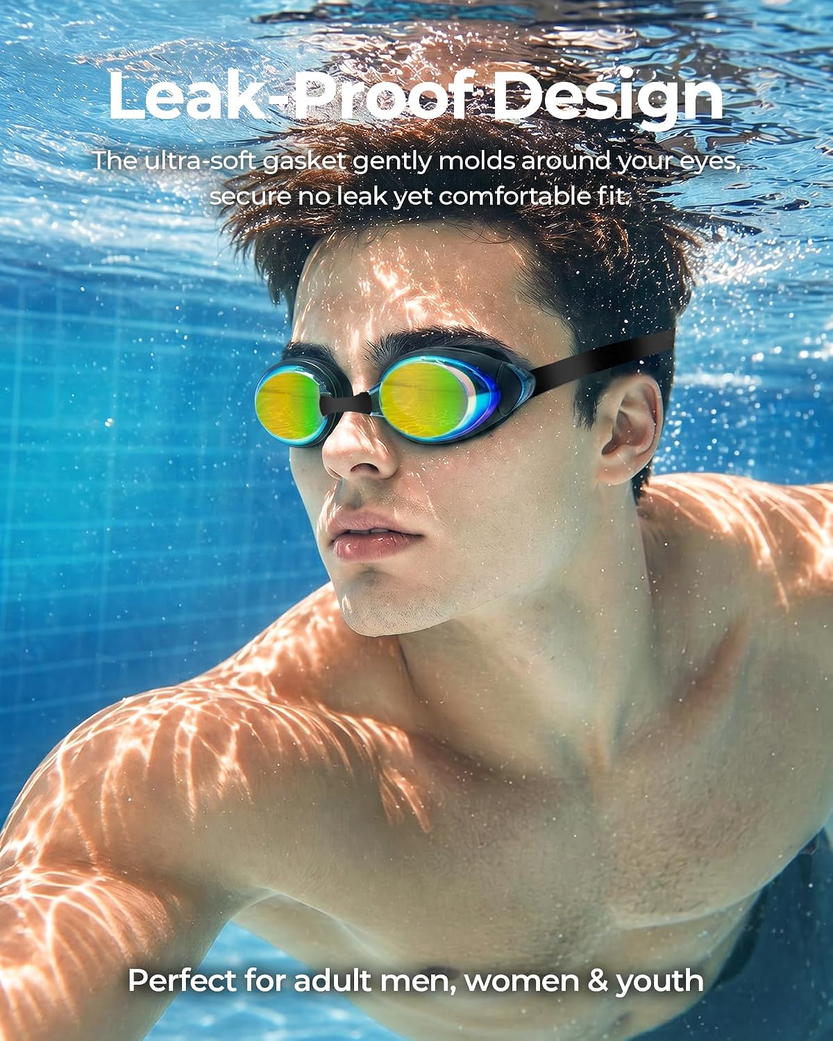 Aegend Flat Lens Swim Goggles, Anti-Fog Swimming Goggles, No Leak Anti-UV Pool Goggles for Adult Men Women Youth