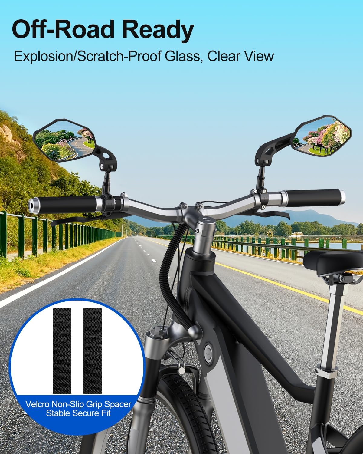 Vitog Adjustable Bike Mirror, 360° Rotatable HD Shatterproof Glass, E-Bike