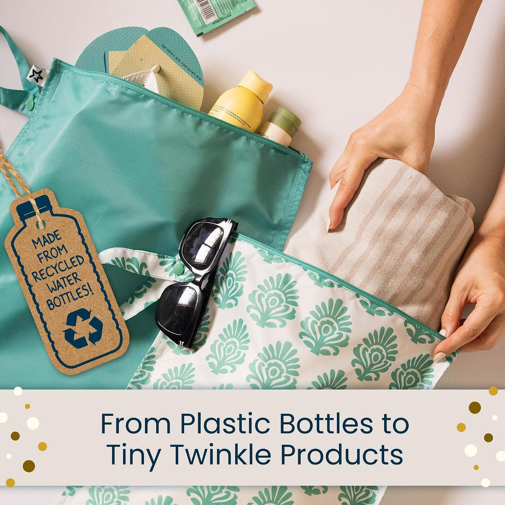 Tiny Twinkle Mess Proof Wet Bags | 1-Pack Reusable Waterproof Wet Bags for Swimsuits | Baby Clothes | Travel & Diaper Bag (Sage Checkers)