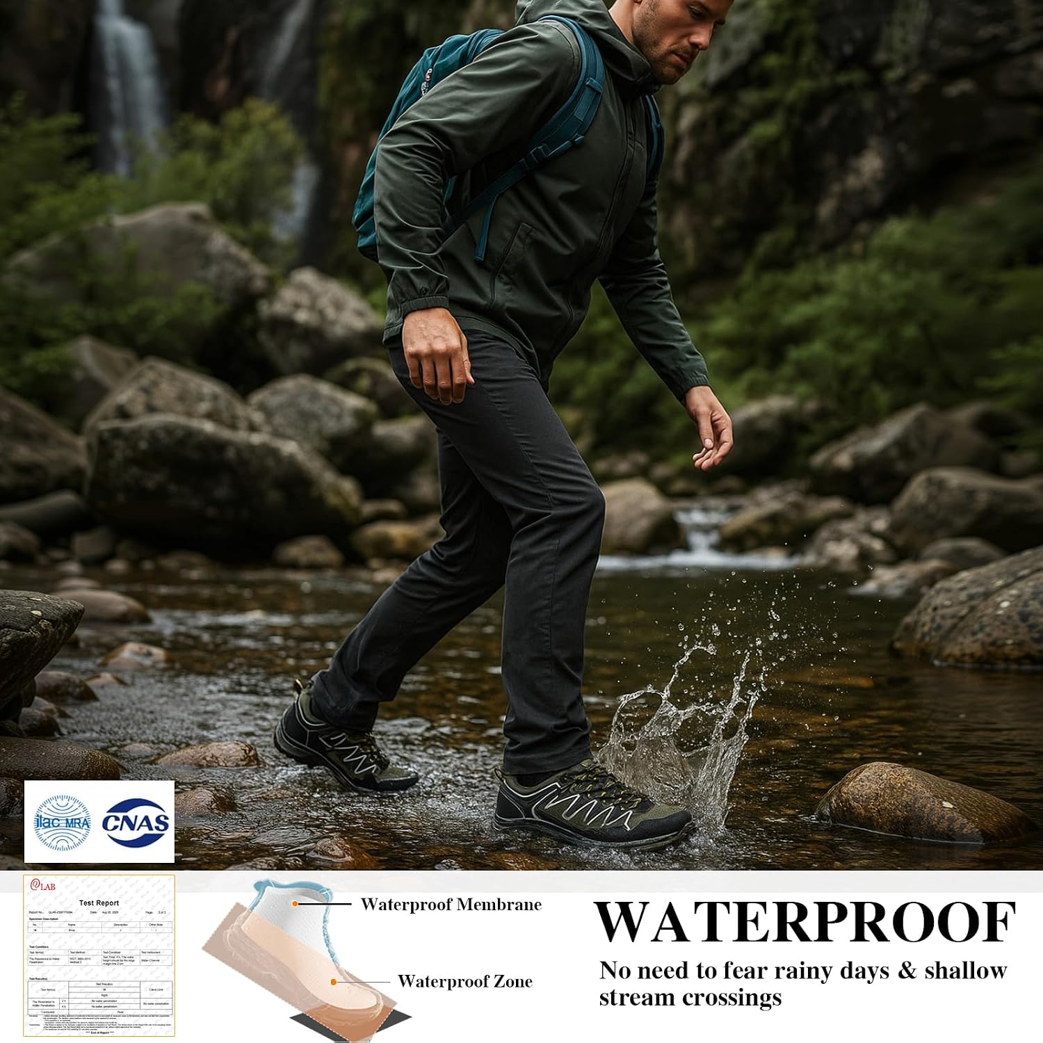 Queday Mens Waterproof Lightweight Hiking Shoes