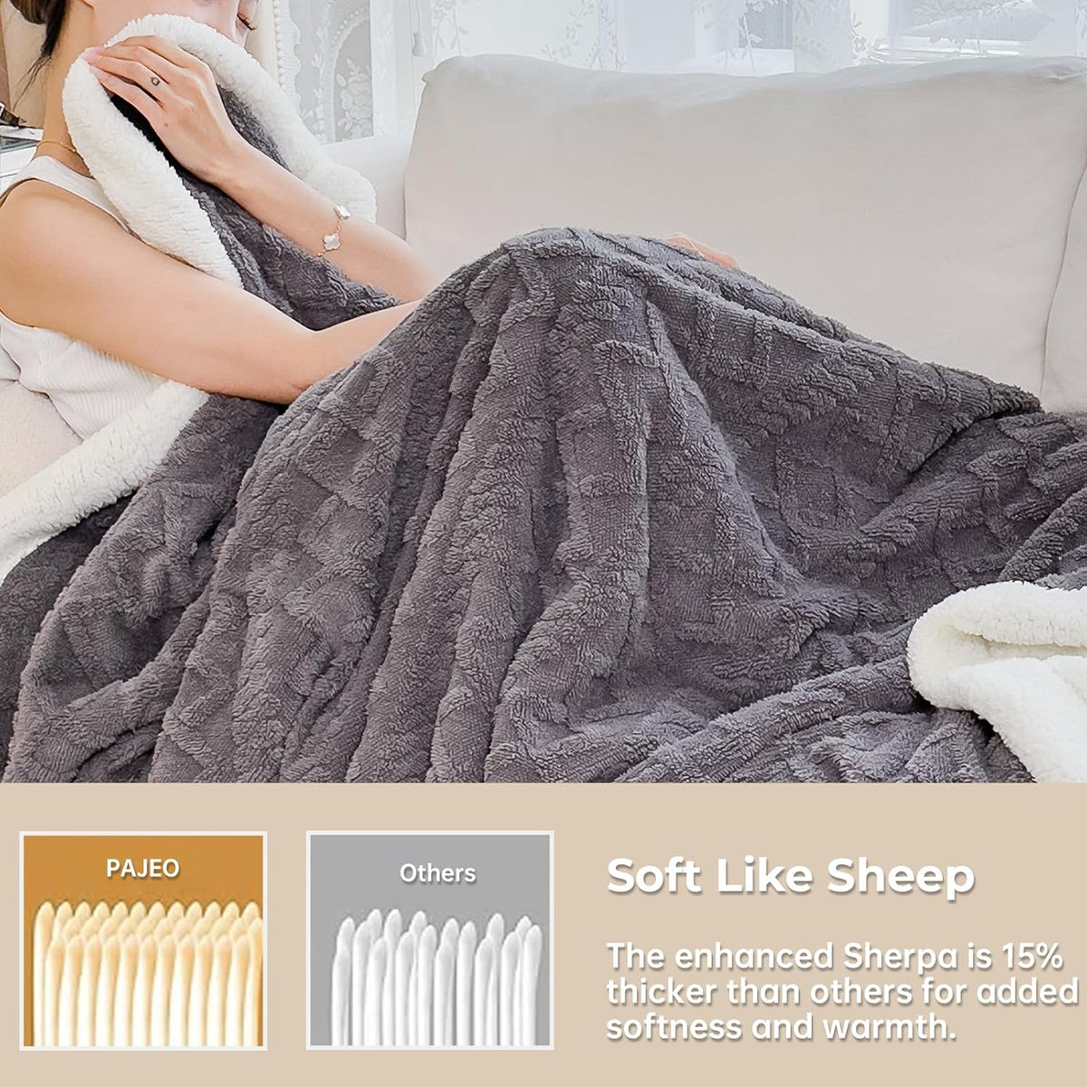 Full Size Reversible Sherpa Fleece Soft Blanket for Couch,Dark Gray,80"x90"