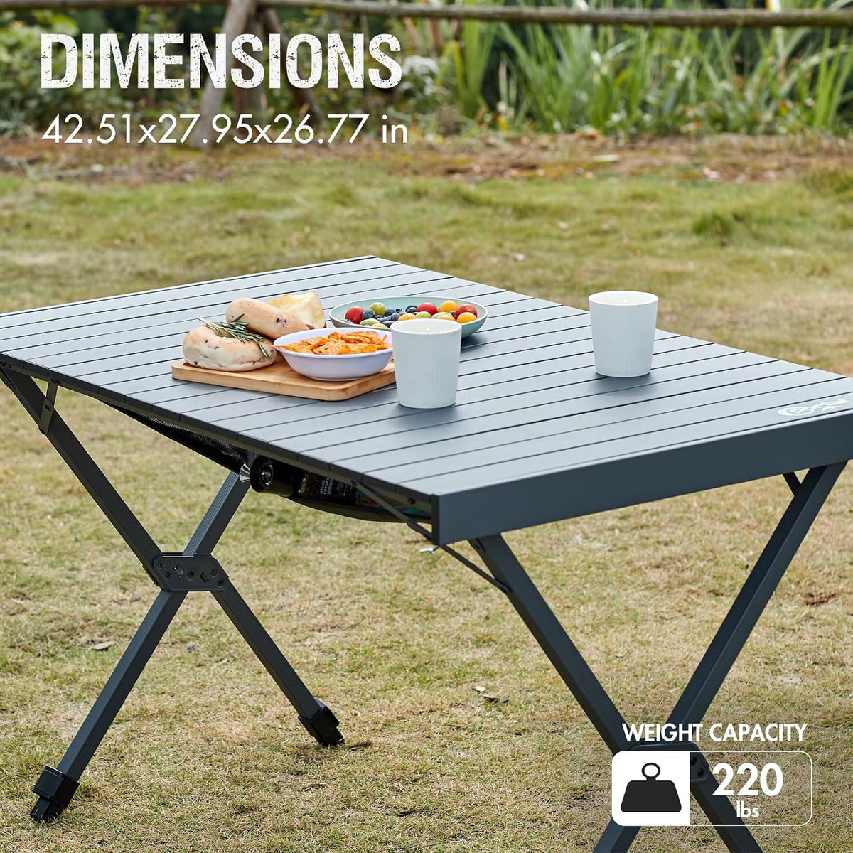 Portal Folding Camping Table with Adjustable Height,Portable Aluminum Table, Dark Gray