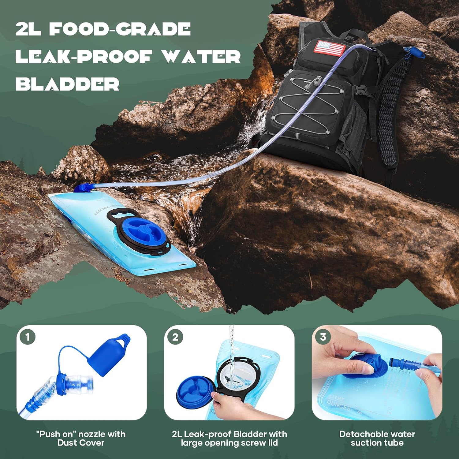 Maelstrom Lightweight Hydration Hiking Backpack with 2L/3L Water Bladder
