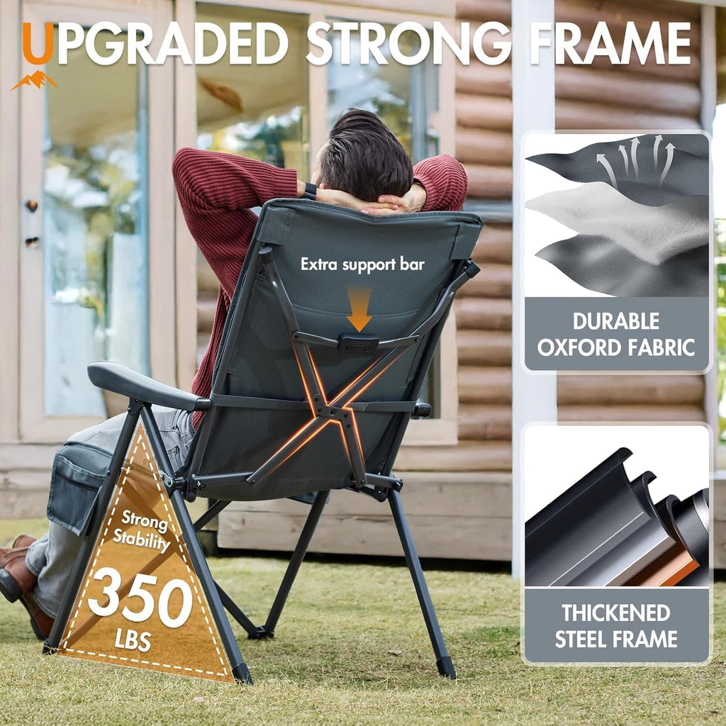 Portal Reclining Camping Chair with Adjustable Back 2 Packs, Gray