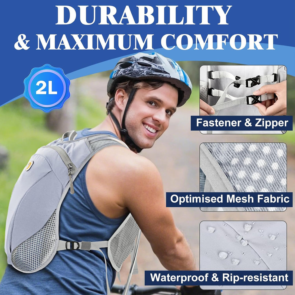 Hydration Backpack with 2L Water Bladder Bag, Lightweight and Breathable Running Vest for Men, Adjustable Chest Straps Water Pack for Cycling Hiking Climbing Outdoor