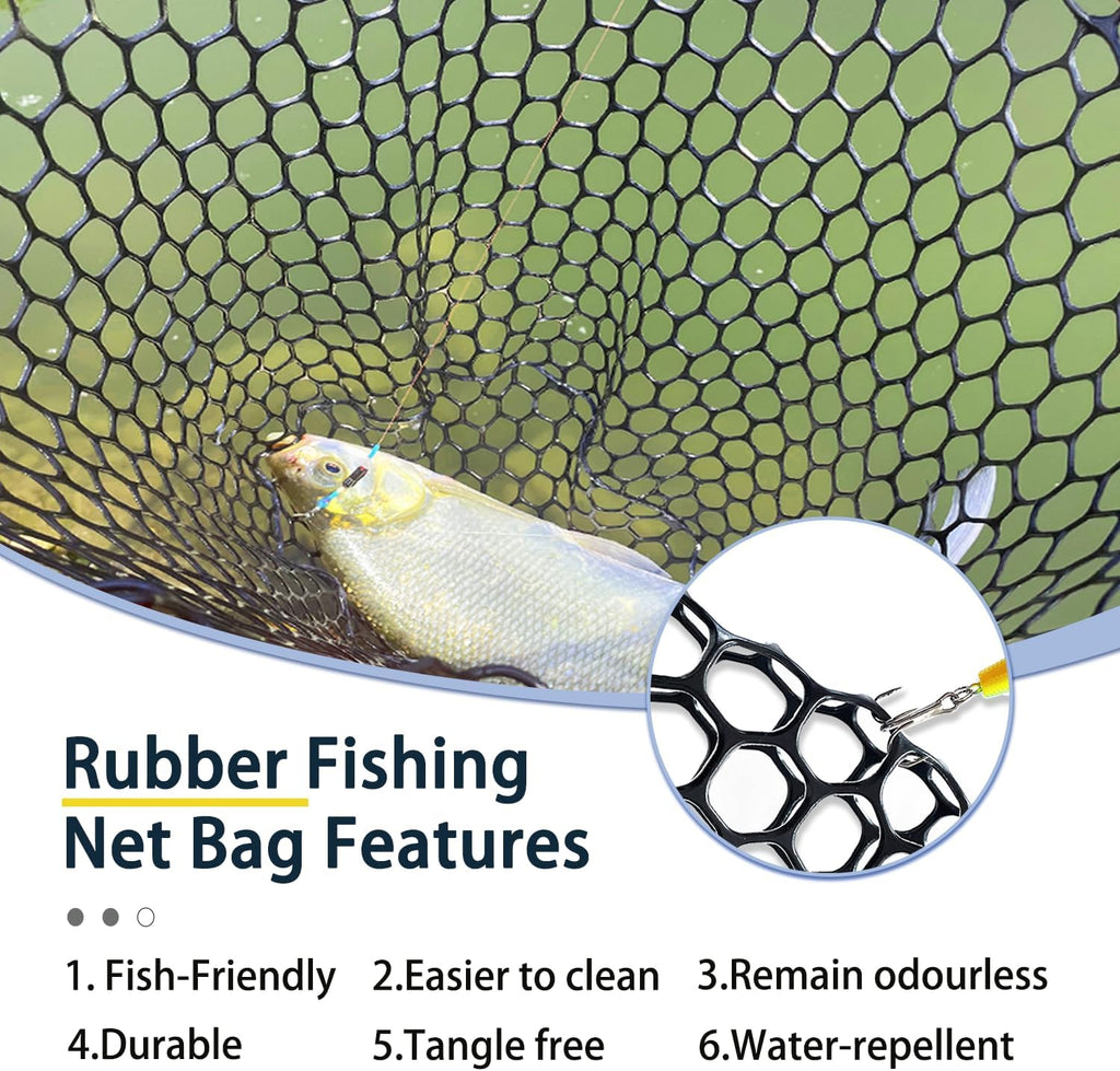 Telescoping Metal Lock Fishing Net with Handle Red Green 64" 52" Rubber Fish Net - Adjustable Length Lightweight Foldable Large Big Collapsible Extendable Fishing Net