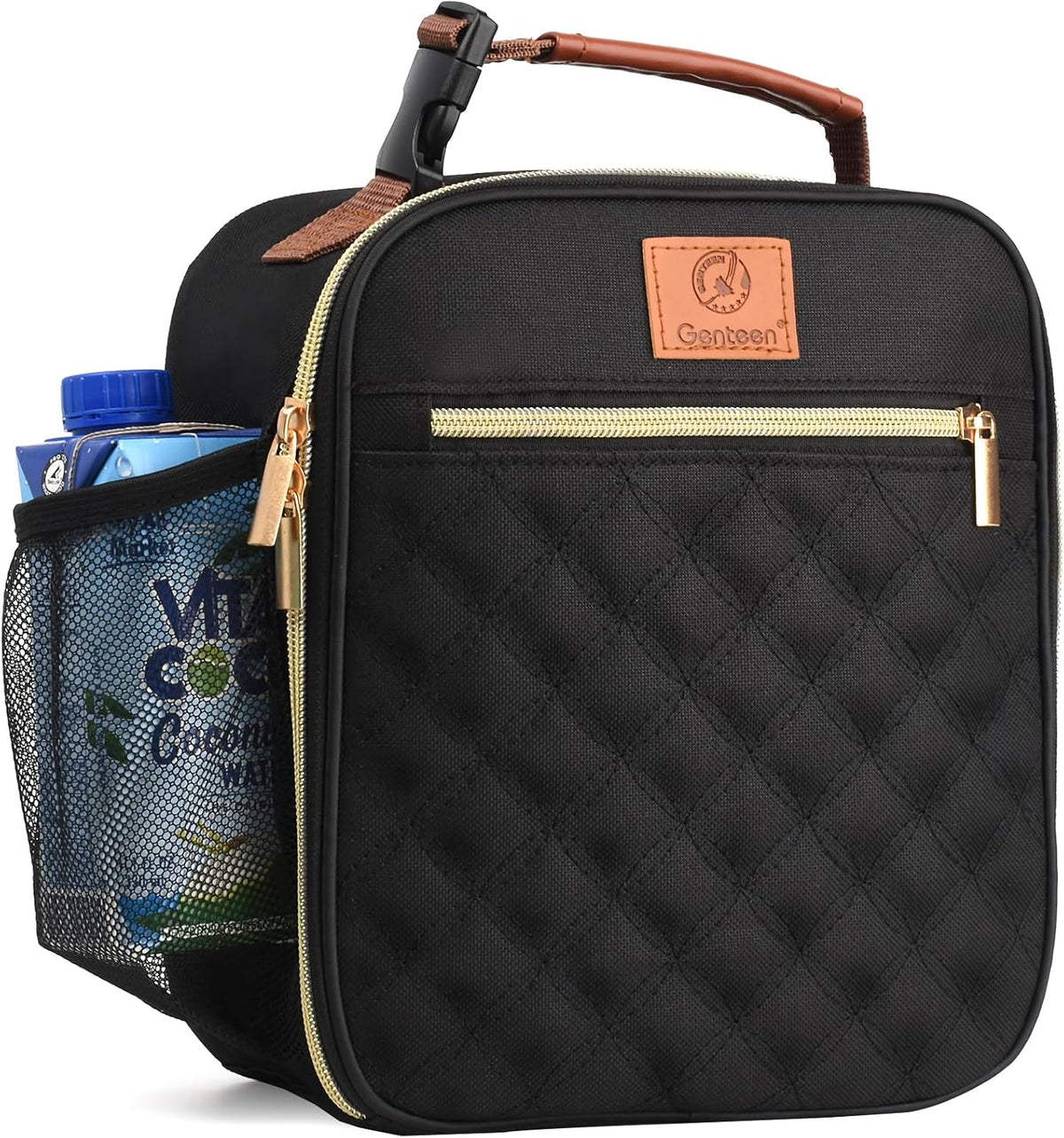 Genteen Kids Lunch Box Insulated Soft Mini Cooler with Bottle Holder, Lightweight Reusable Easy-Clean Lunch bag for Girls, Boys Back to School-Purlpe/Light Pink