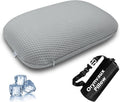 Cooling Travel Pillow, Small Memory Foam Camping Pillow with Adjustable Buckle Strap & Storage Bag, Compact Small Pillow for Airplane, Car Lumbar, Office, Washable Cooling Cover, Quarry Grey