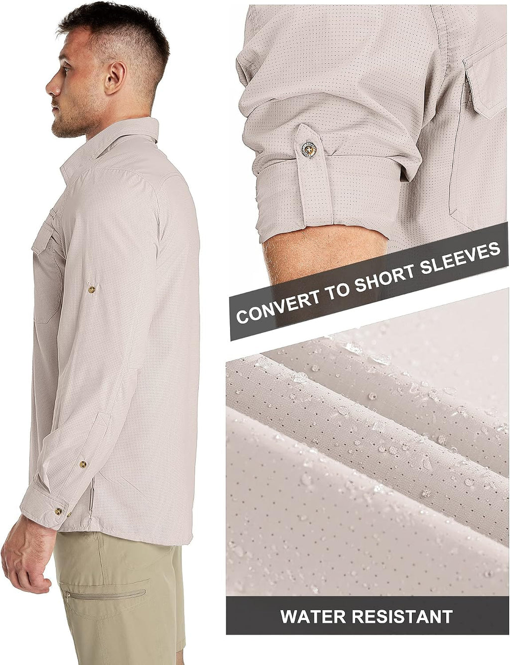 33,000ft Men's Long Sleeve Sun Protection Shirt UPF 50+ UV Quick Dry Cooling Fishing Shirts for Travel Safari Camping Hiking
