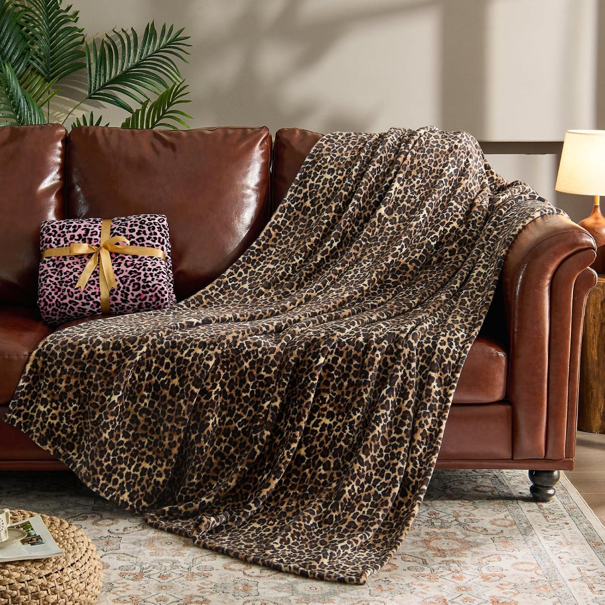BEDELITE Fleece Blanket Soft Plush Throw for Couch Brown Leopard 50"x60"