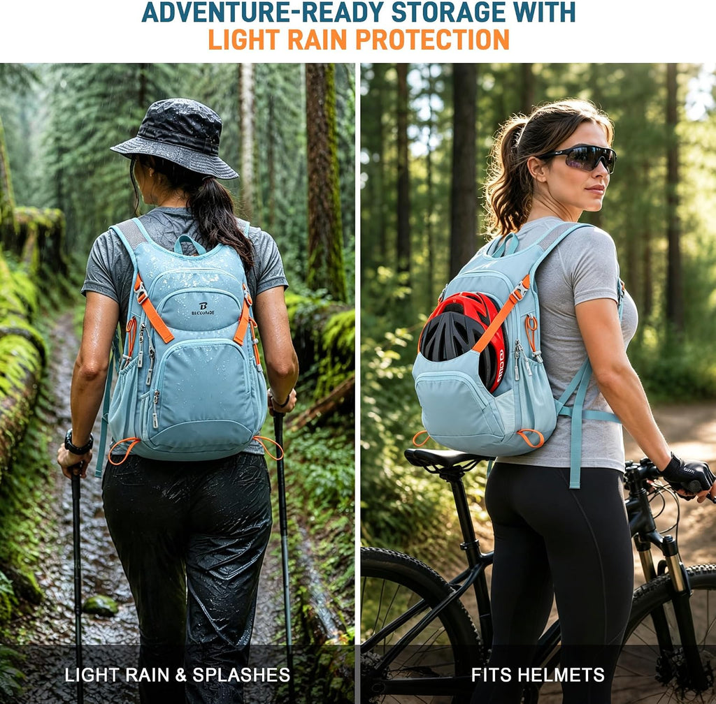 BECOJADDE 20L Hiking Backpack Lightweight Travel Backpacks Water-Resistant Daypack Fits Cycling Helmets for Men Women for Daily Outdoor Camping, Sky Blue