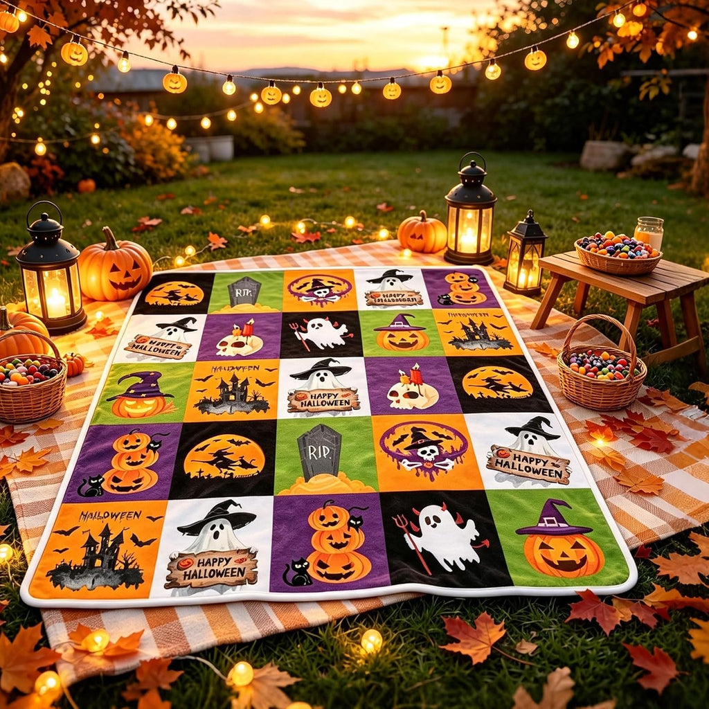 Halloween Throw Blanket 50"x60", Soft Cozy Plaid Blanket with Pumpkin Ghost Witch, Lightweight Flannel Fleece Throw for Couch Bed, Spooky Home Decor, Gift for Halloween Lovers