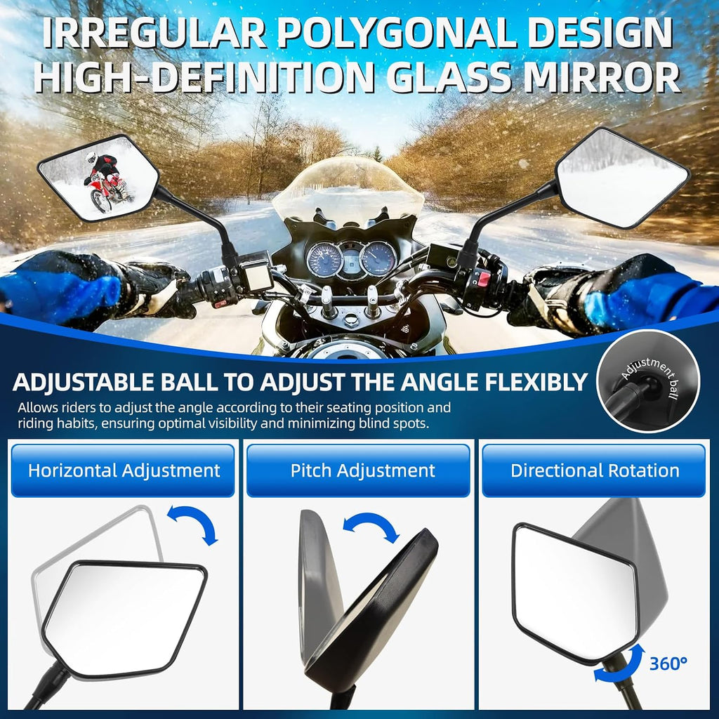 DREAMIZER Universal Motorcycle Mirrors for Handlebars 2PCS Black ATV Mirrors for Handlebars Compatible with Scooter Moped Sportsman Dirt Bike Cruiser 4 wheeler and More