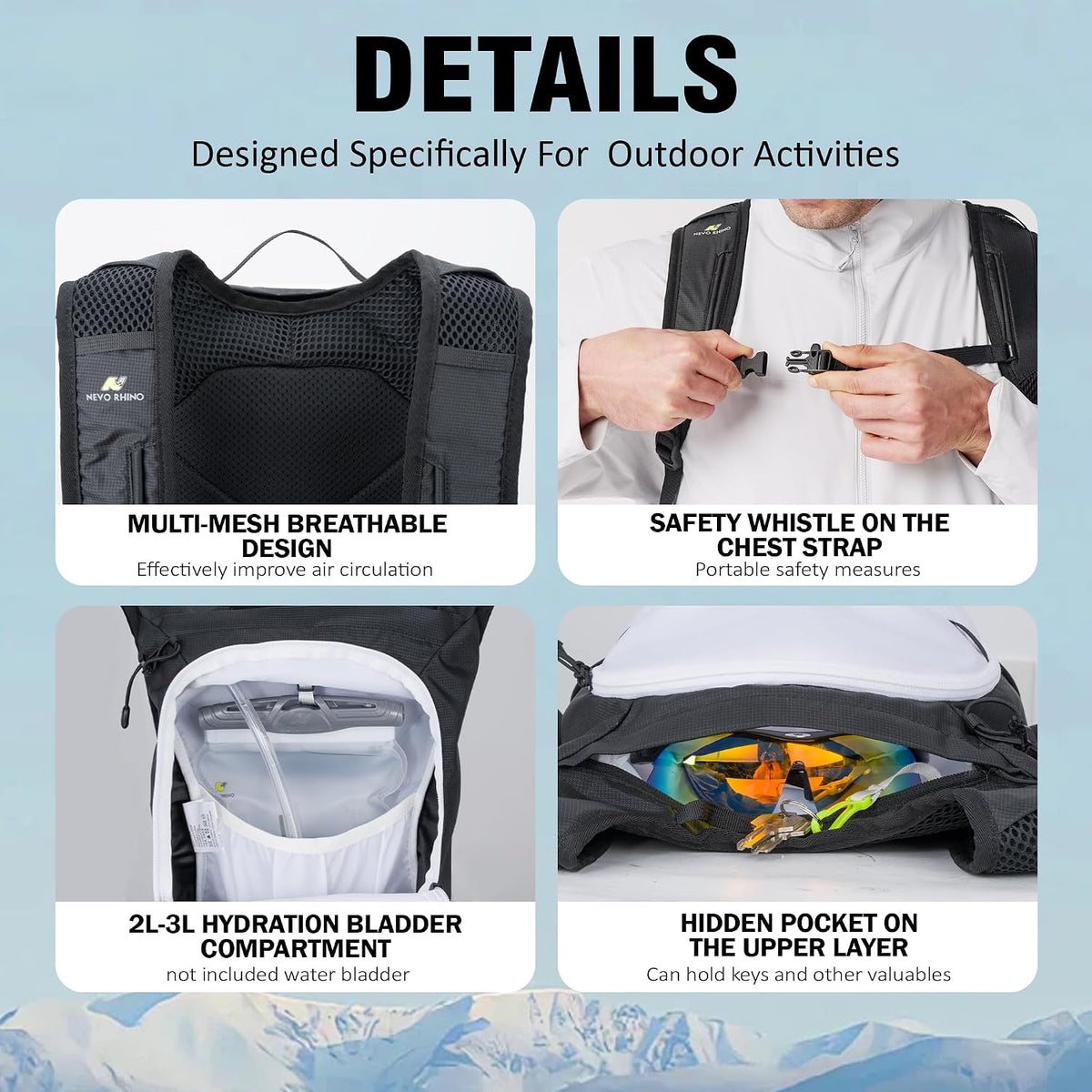 N NEVO RHINO Hiking Backpack, 10L Lightweight Daypack for Men Women