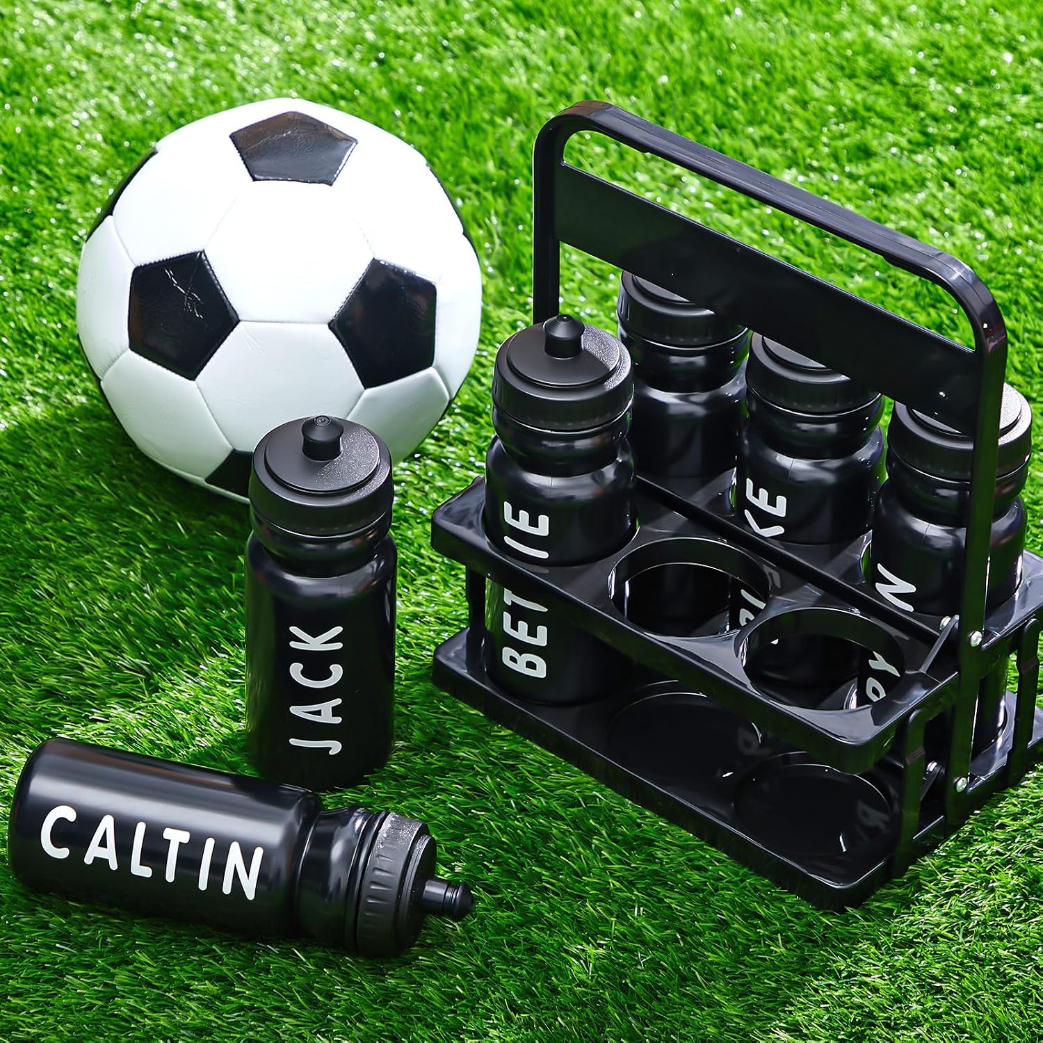 Suclain Squeeze Water Bottles with Carrier, 7 Pcs, Black