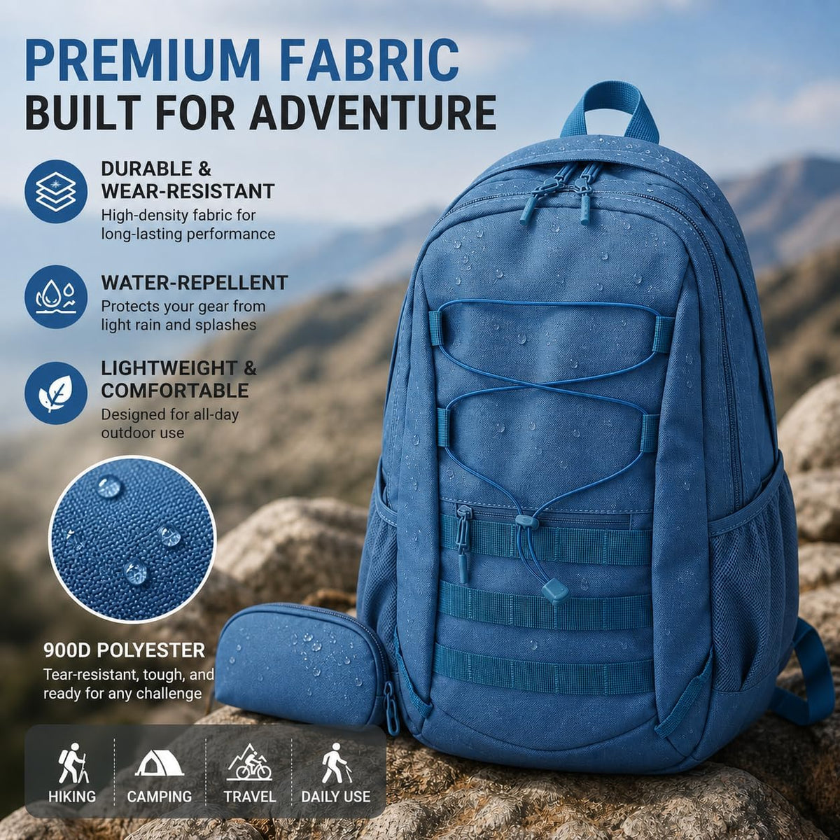 Hiking Travel Backpacks Men and Women, Lightweight Waterproof Laptop Backpack Outdoor Camping Backpack Hiking Daypack for Travel, Trekking, Work 26L (Blue)