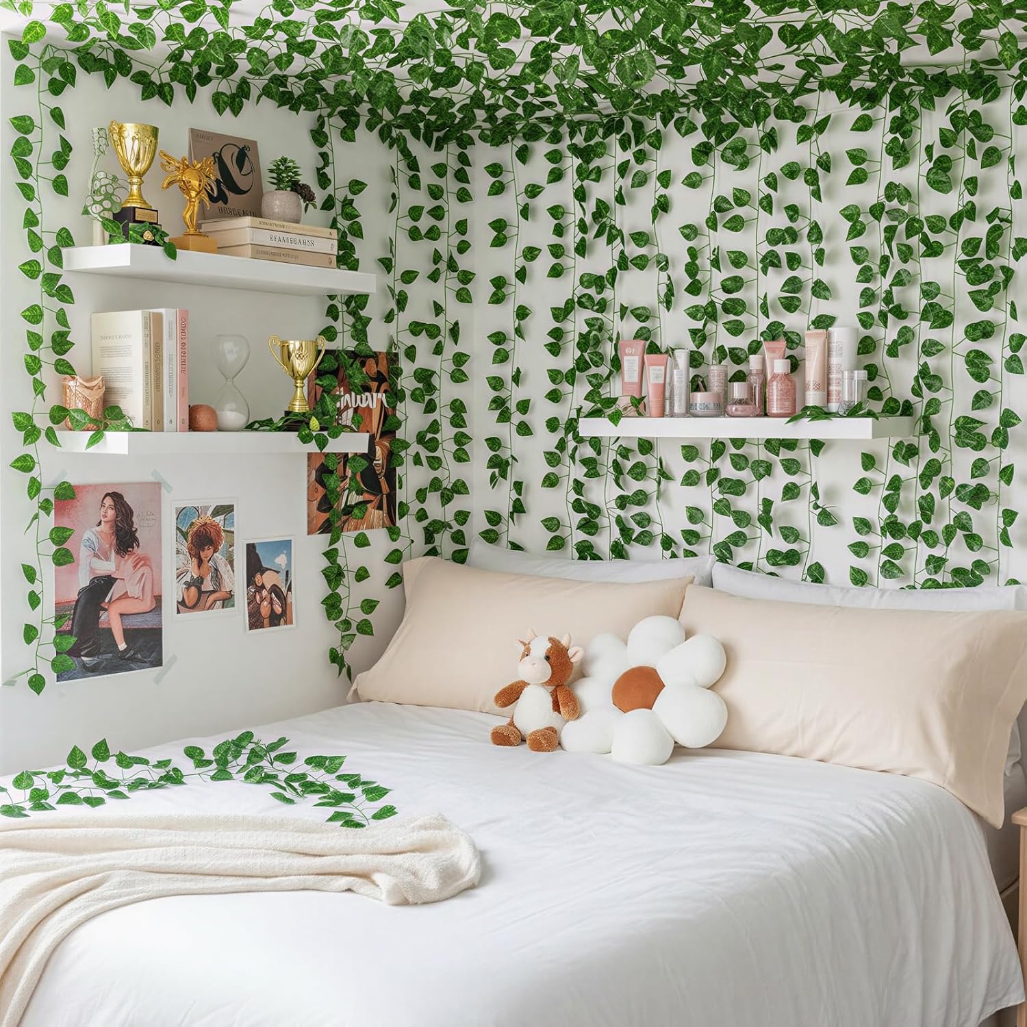 CEWOR Fake Vines for Room Decor 24 Pack 168ft Artificial Ivy Greenery Garland for Bedroom Wall Decor, Hanging Green Leaves for Party Wedding Christmas Decoration