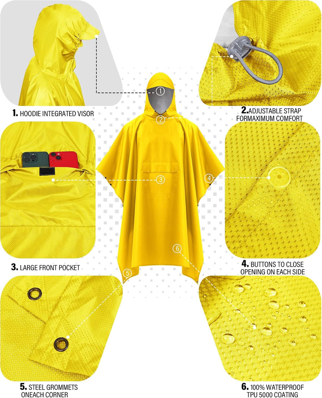 iCreek Hooded Rain Poncho Packable Waterproof Unisex Raincoat with Pocket