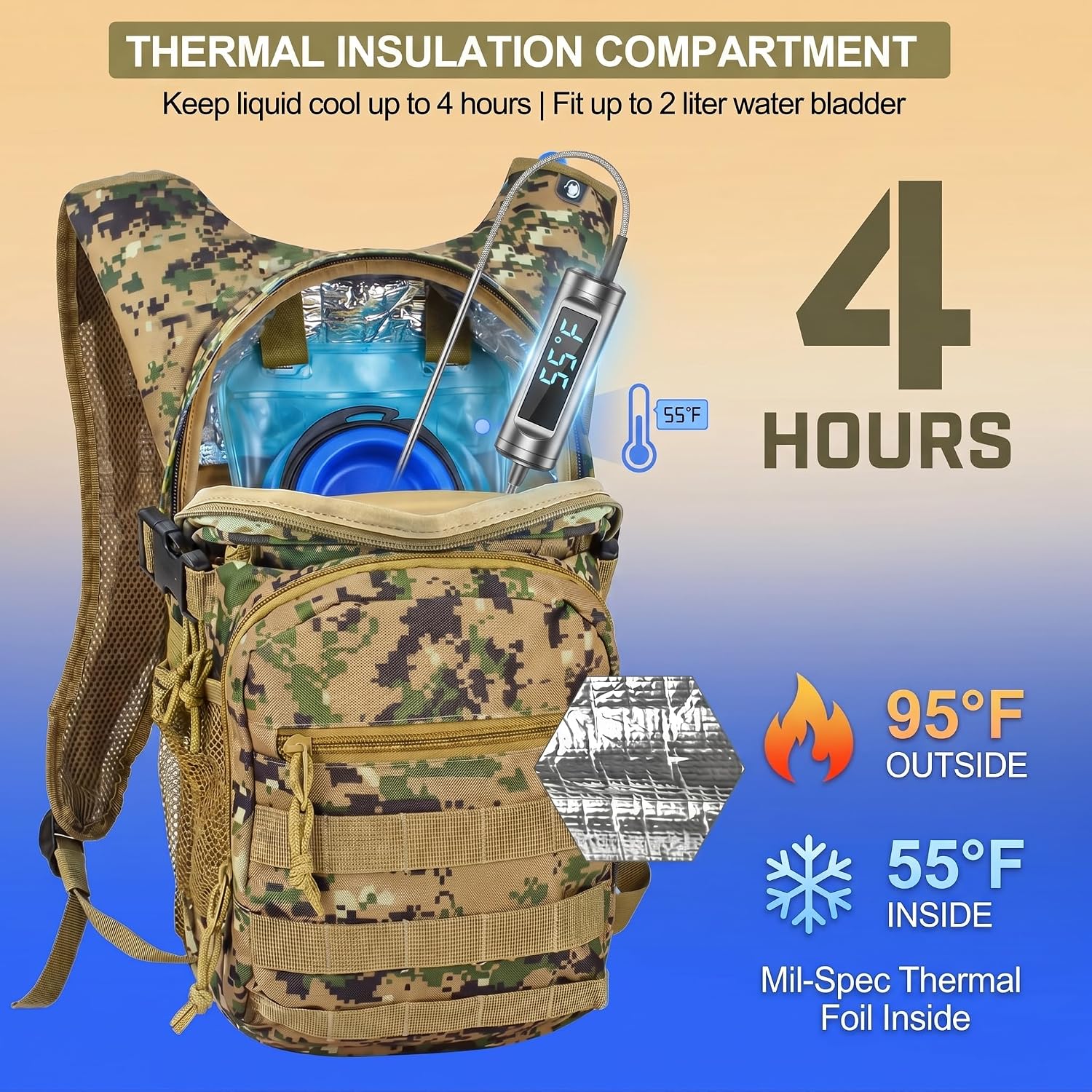 Tactical Hydration Backpack 2L Water Bladder - Lightweight Durable Pack for Hiking, Running, Outdoor Adventures, Adjustable Straps & Leak-Proof Design