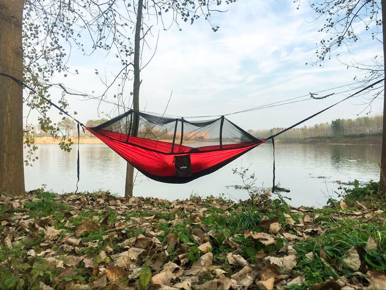 Sunyear Camping Hammock, Portable Single & Double Hammock with Net, 2 Person Hammock Tent with 2 * 10ft Straps, Best for Outdoor Hiking Survival Travel