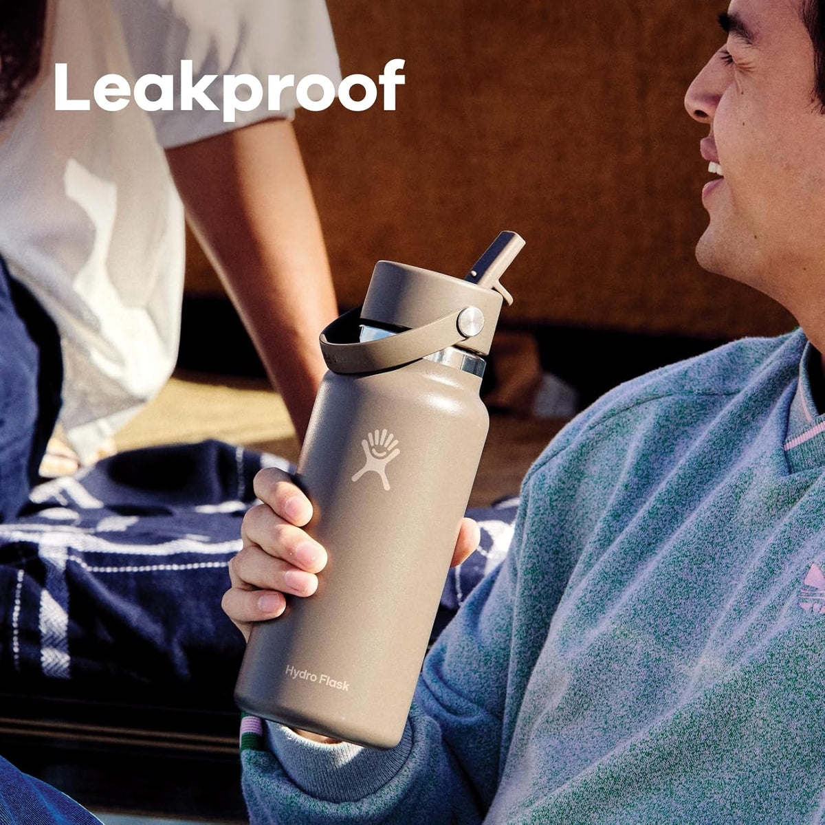 Hydro Flask Water Bottle - Insulated Stainless Steel - Wide Mouth Flex Straw Lid, Non Spill, Leakproof and Refillable in Agave 32 Oz