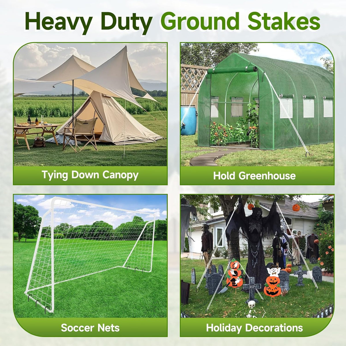 16Piece Tent Stakes Heavy Duty, 12 ’’ Rebar Stakes Ground Anchors High Wind, J Shape Galvanized Steel Trampoline Stakes for Camping Patio, Trampoline, Garden, Canopies, Outdoor (Black, J Shape)