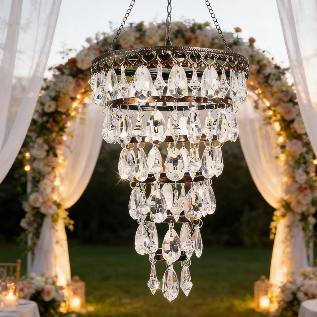 Solar Hanging Crystal Chandelier Outdoor Decorative Garden Light
