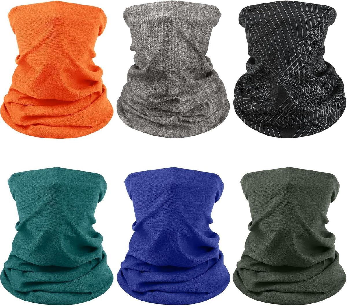 Awumbuk Neck Gaiter for Men Women, 6 Pack Face Mask Breathable Face Cover for Sun UV Protection Bandana Scarf Cycling Running