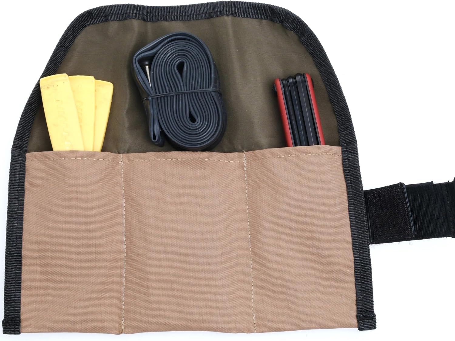 PACK2RIDE Blossom Roll Bike Saddle Bag - Bike Seat Bag with 3 Organization Pockets for Tools - Water Resistant, Durable Cordura Fabric - Road Bike Accessories - Lightweight Bicycle Accessories (Tan)
