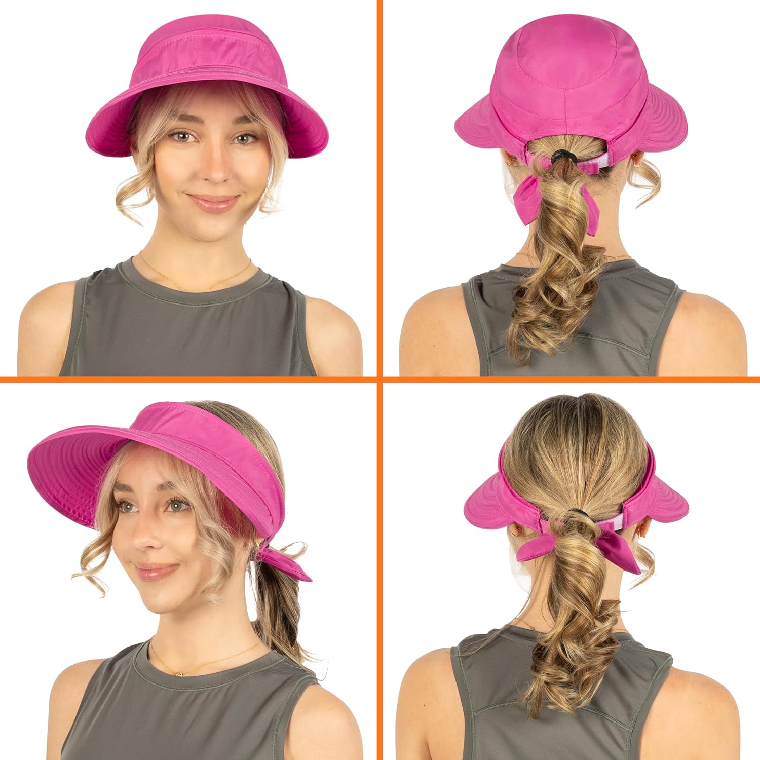 SUN CUBE Womens Sun Hat UV Protection Wide Brim Zip-Off Golf Visor