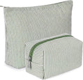 Huhumy 2 Pcs Makeup Bag Set for Women, Bean Green, Thin Stripe